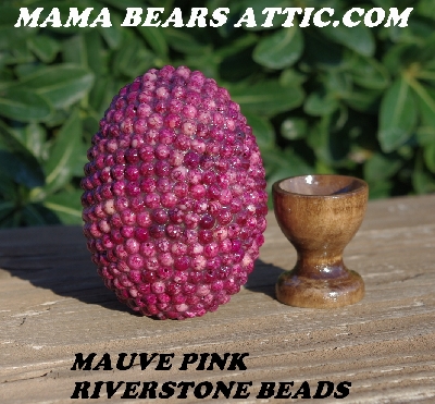 +MBA #5605-412  "Mauve Pink River Stone Bead Egg With Stand"