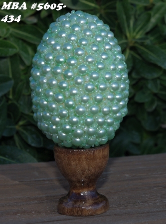+MBA #5605-434  "1/2 Cut Mint Green Glass Pearls & Seed Bead Egg With Stand"