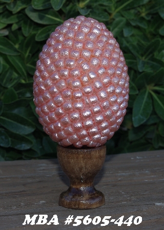 +MBA #5605-440  "Celestial Crystal Moonscape Pink Glass Pearl Egg With Stand"