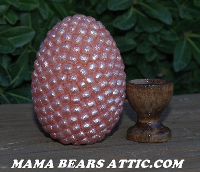 +MBA #5605-440  "Celestial Crystal Moonscape Pink Glass Pearl Egg With Stand"