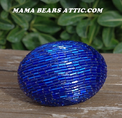 +MBA #5606-0017  "Blue Glass Bugle Bead Egg With Stand"