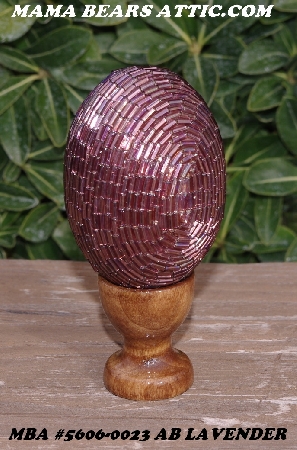 +MBA #5606-0023  "AB Lavender Glass Bugle Bead Egg With Stand"