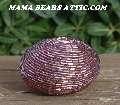 +MBA #5606-0023  "AB Lavender Glass Bugle Bead Egg With Stand"