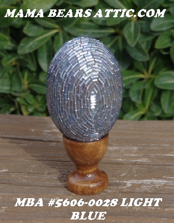 +MBA #5606-0028  "Light Blue Glass Bugle Bead Egg With Stand"
