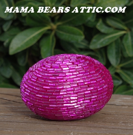 +MBA #5606-115  "Bright Pink Glass Bugle Bead Egg With Stand"
