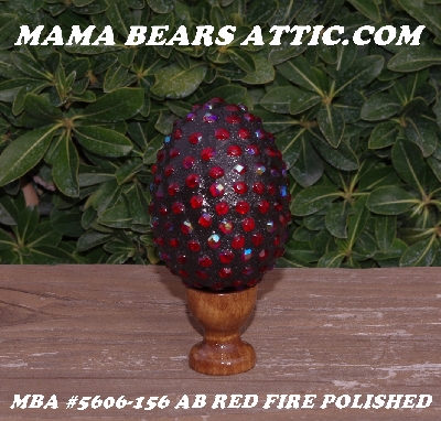 +MBA #5606-156  "AB Fire Polished Red Glass Bead Mosaic Egg With Stand"