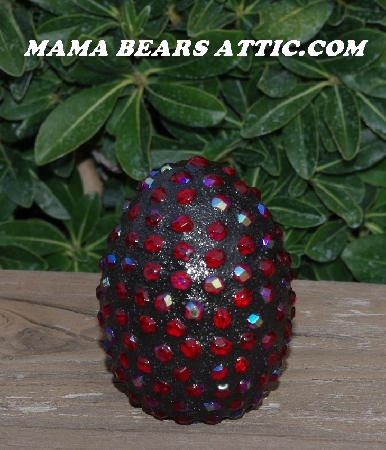 +MBA #5606-156  "AB Fire Polished Red Glass Bead Mosaic Egg With Stand"