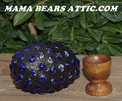 +MBA #5606-169  "Speckled Blue Glass Bead Mosaic Egg With Stand"