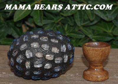+MBA #5606-175  "Light Blue Glass Bead Mosaic Egg With Stand"