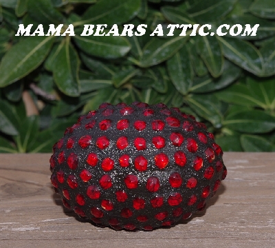 +MBA #5606-181  "Fire Polished Red Glass Bead Mosaic Egg With Stand"