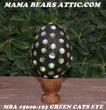 +MBA #5606-193  "Green Cats Eye Glass Bead Mosaic Egg With Stand"