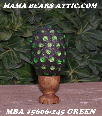 +MBA #5606-245  "Green Glass Bead Mosaic Egg With Stand"