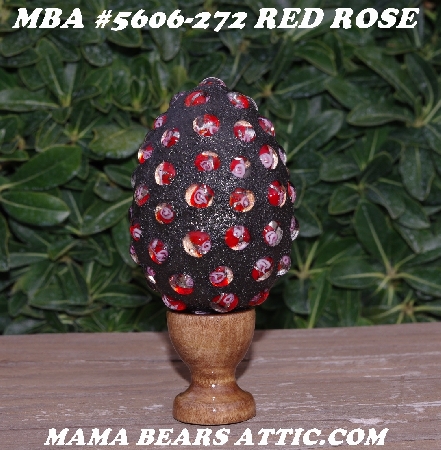 +MBA #5606-272  "Red Rose Glass Bead Mosaic Egg With Stand"
