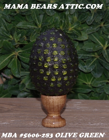 +MBA #5606-283  "Olive Green Glass Bead Mosaic Egg With Stand"