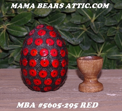 +MBA #5605-295  "Red Glass Bead Mosaic Egg With Stand"