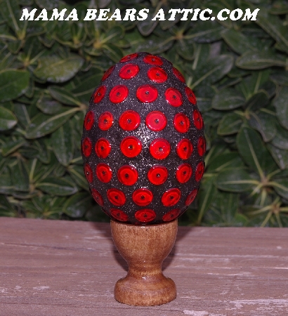 +MBA #5605-295  "Red Glass Bead Mosaic Egg With Stand"