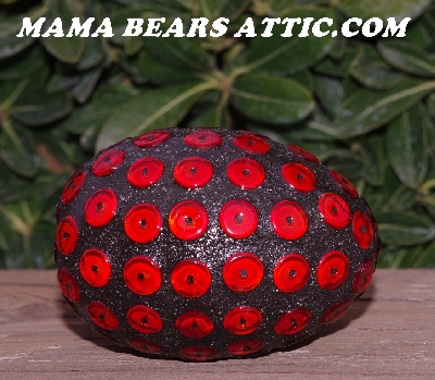 +MBA #5605-295  "Red Glass Bead Mosaic Egg With Stand"