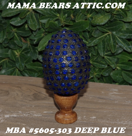 +MBA #5605-303  "Deep Blue Glass Bead Mosaic Egg With Stand"
