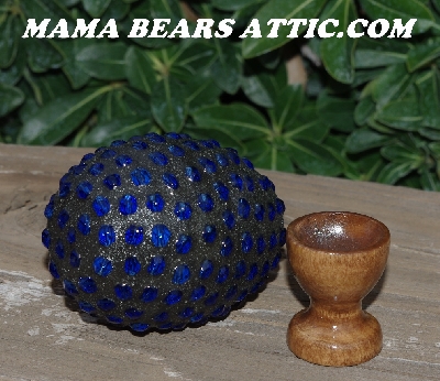 +MBA #5605-303  "Deep Blue Glass Bead Mosaic Egg With Stand"