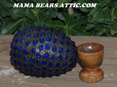 +MBA #5605-303  "Deep Blue Glass Bead Mosaic Egg With Stand"