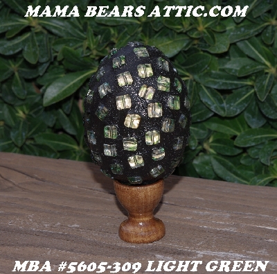 +MBA #5605-309  "Large Light Green Glass Bead Mosaic Egg With Stand"