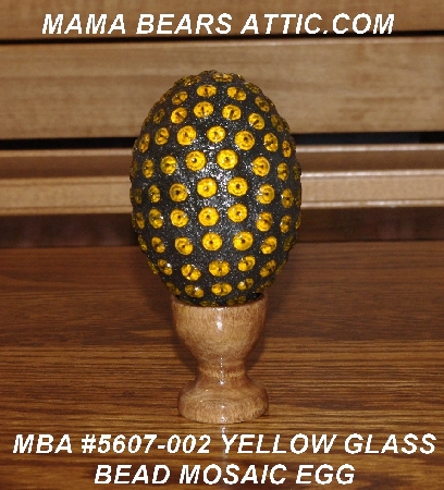 +MBA #5607-002  "Yellow Glass Bead Mosaic Egg With Stand"