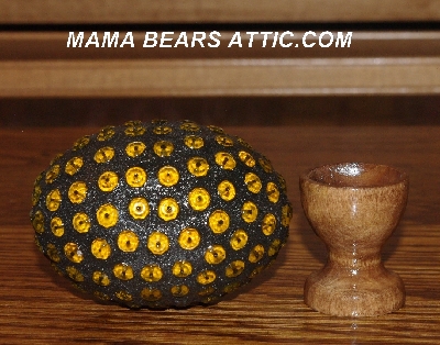 +MBA #5607-002  "Yellow Glass Bead Mosaic Egg With Stand"