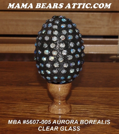 +MBA #5607-005  "Clear AB Glass Bead Mosaic Egg With Stand"