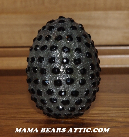 +MBA #5607-0014  "Black Glass Bead Mosaic Egg With Stand"