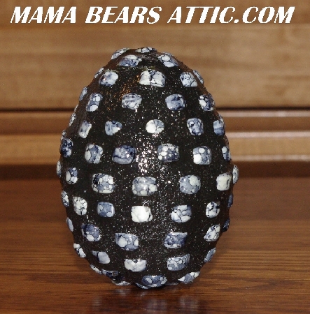 +MBA #5607-0023  "Tie Dyed Glass Bead Mosaic Egg With Stand"