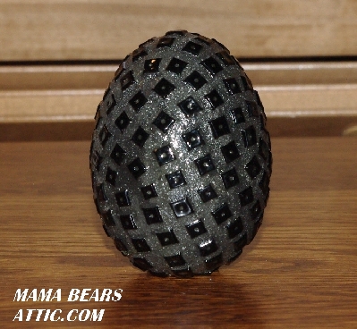 +MBA #5607-0030  "Square Black Glass Bead Mosaic Egg With Stand"