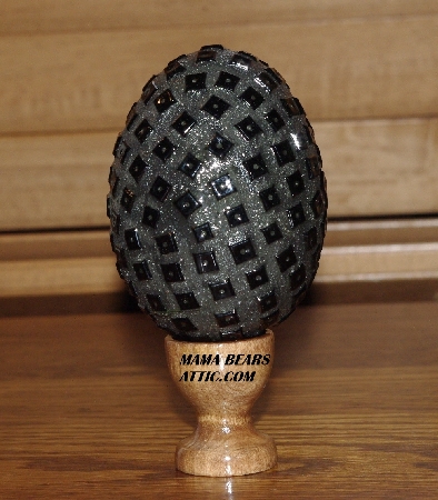 +MBA #5607-0030  "Square Black Glass Bead Mosaic Egg With Stand"