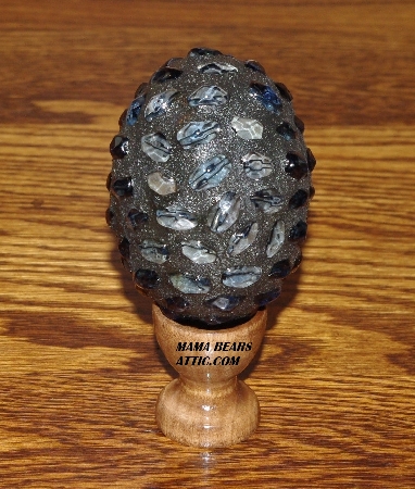 +MBA #5607-0042  "Fancy Blue Glass Bead Mosaic Egg With Stand"
