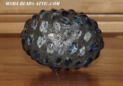 +MBA #5607-0042  "Fancy Blue Glass Bead Mosaic Egg With Stand"