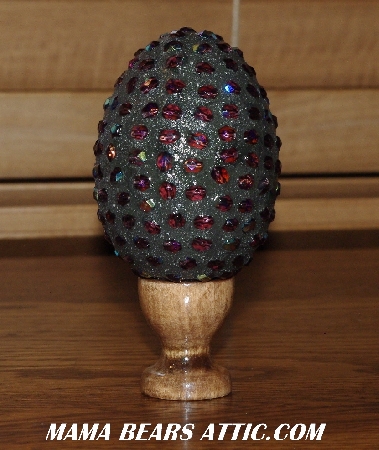 +MBA #5607-74  "AB Purple Glass Bead Mosaic Egg With Stand"