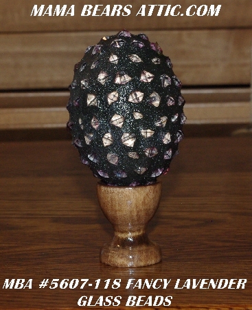 +MBA #5607-118  "Fancy Lavender Glass Bead Mosaic Egg With Stand"