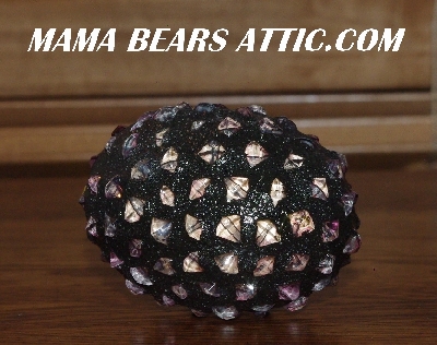 +MBA #5607-118  "Fancy Lavender Glass Bead Mosaic Egg With Stand"