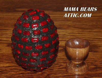 +MBA #5607-125  "Fancy Red Crackle Glass Bead Mosaic Egg With Stand"