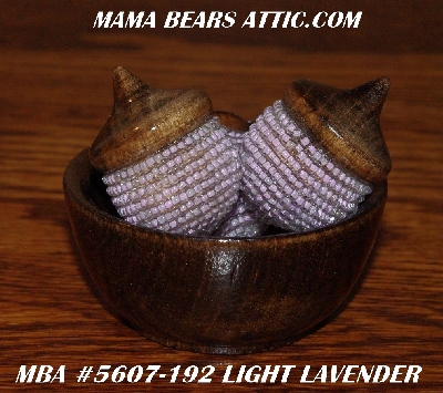 +MBA #5607-192  "Set Of 3 Light Lavender Glass Beaded Acorns & Bowl"