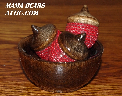 +MBA #5607-198  "Set Of 3 Red Glass Beaded Acorns & Bowl"