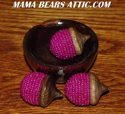 +MBA #5607-229  "Set Of 3 Metallic Pink Glass Bead Acorns & Bowl"