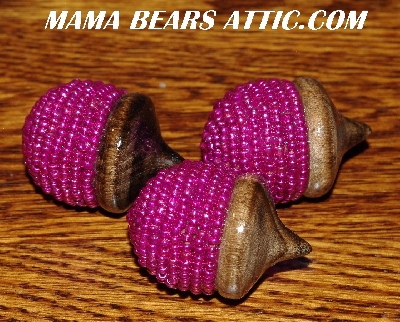 +MBA #5607-229  "Set Of 3 Metallic Pink Glass Bead Acorns & Bowl"