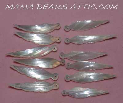 +MBA #5608-100  "1990's Set Of (12) Hand Cut & Carved Mother Of Pearl White Feathers"