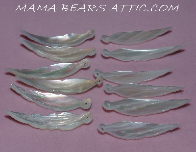 +MBA #5608-100  "1990's Set Of (12) Hand Cut & Carved Mother Of Pearl White Feathers"
