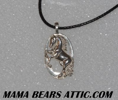 +MBA #5609-0123   "Sterling Silver Oval Horse Pendant"