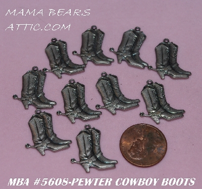 +MBA #5608-155  "Set Of (10) Pewter Cow Boy Boot Charms"