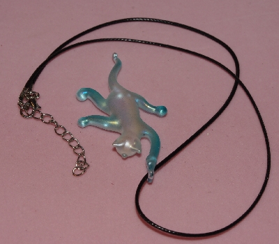 +MBA #5608-433  "Fancy Lamp Worked Aqua Blue Glass Cat Pendant"