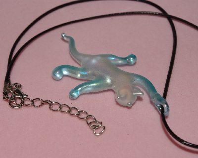+MBA #5608-433  "Fancy Lamp Worked Aqua Blue Glass Cat Pendant"