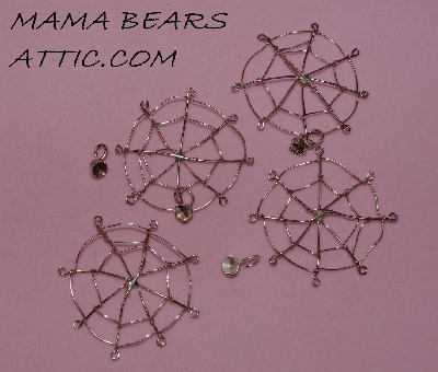 +MBA #5608-407   "1990's Set Of 4 Wire Sterling Spided Webs Pendants With Detachable Bezel Stone Setting"