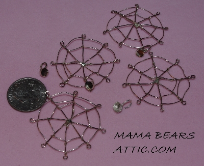 +MBA #5608-407   "1990's Set Of 4 Wire Sterling Spided Webs Pendants With Detachable Bezel Stone Setting"